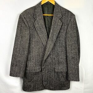 Mens 100% Shetland Wool Blazer Sport Coat Towncraft 42L Gray Herringbone Classic